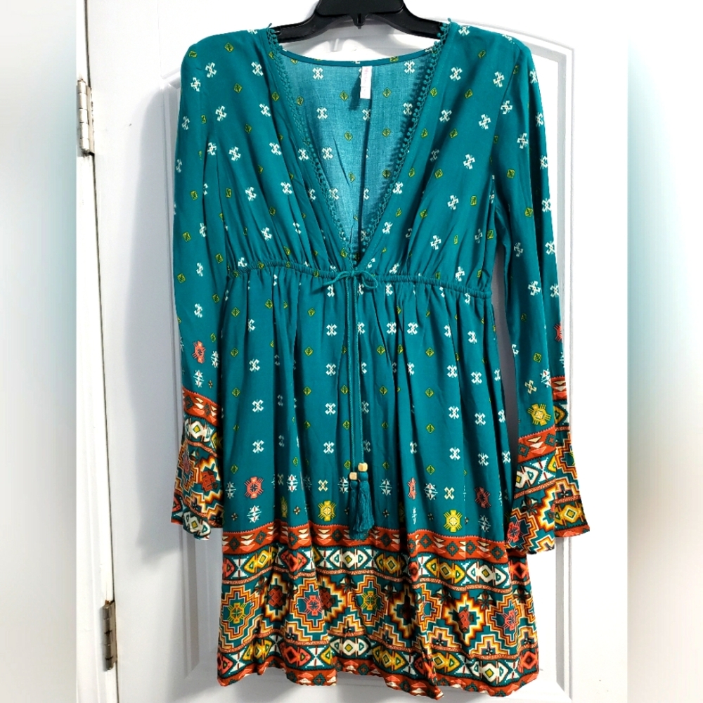 Xhilaration Festival Long Sleeve Tribal Dress